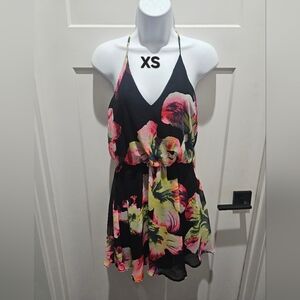 Floral Halter Dress - Black and Pink
